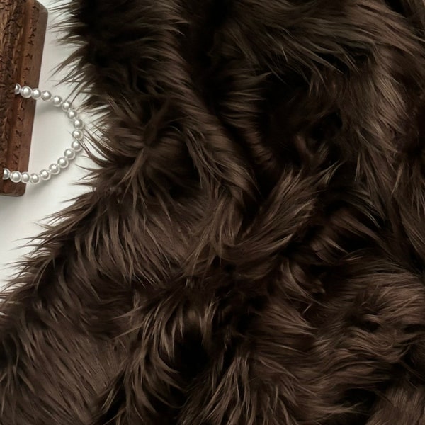 Bianna  by the yard CHOCOLATE DARK BROWN Long Pile Faux Fur Fabric, Solid High Quality Shag  Materia for Crafts Fursuit, Costumes