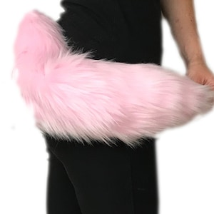 Baby Pink Faux Fur Animal Cosplay Tail, 20 inches long, Rave Halloween Costume Gear Furry Fuzzy Accessory