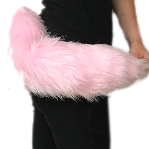 Baby Pink Faux Fur Animal Cosplay Tail, 20 inches long, Rave Halloween Costume Gear Furry Fuzzy Accessory