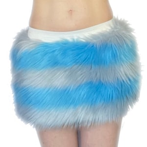 Bianna Cheshire Cat Skirt, Striped Faux Fur Rave Costume Accessory, Purple and Hot Pink or Blue and Gray mini-skirt micro-skirt image 4