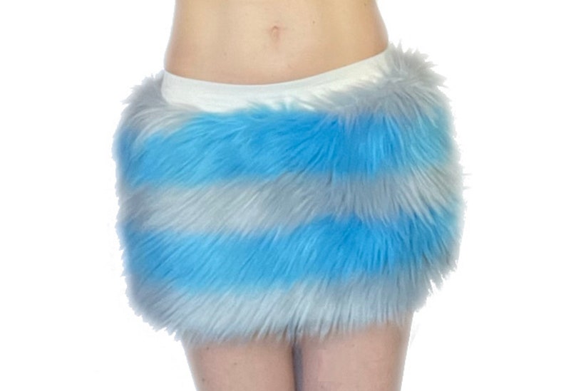 Bianna Cheshire Cat Skirt, Striped Faux Fur Rave Costume Accessory, Purple and Hot Pink or Blue and Gray mini-skirt micro-skirt image 4