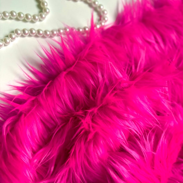 Bianna by the yard BRIGHT HOT PINK Long Pile Faux Fur Fabric, High Quality Shag Shaggy Material for Crafts, Fursuit Costumes