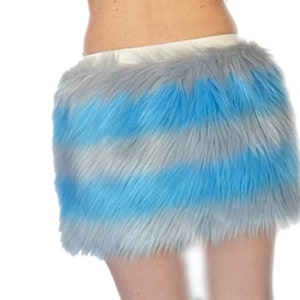 Bianna Cheshire Cat Skirt, Striped Faux Fur Rave Costume Accessory, Purple and Hot Pink or Blue and Gray mini-skirt micro-skirt image 6