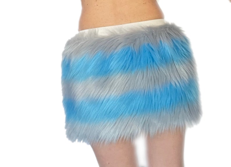 Bianna Cheshire Cat Skirt, Striped Faux Fur Rave Costume Accessory, Purple and Hot Pink or Blue and Gray mini-skirt micro-skirt image 6