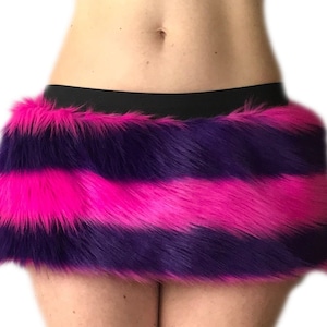 Bianna Cheshire Cat Skirt, Striped Faux Fur Rave Costume Accessory, Purple and Hot Pink or Blue and Gray mini-skirt micro-skirt image 1