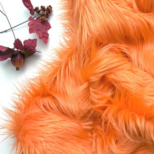 Bianna  BRIGHT ORANGE Long Pile Faux Fur Fabric Shag Material in Pieces Squares for Crafts St Patricks Gnome Beards Fursuit