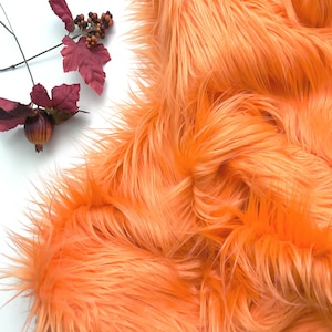 Bianna  BRIGHT ORANGE Long Pile Faux Fur Fabric, Solid color, Material for crafts, Squares for Crafts, Fursuit