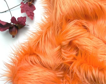 Bianna  BRIGHT ORANGE Long Pile Faux Fur Fabric Shag Material in Pieces Squares for Crafts St Patricks Gnome Beards Fursuit