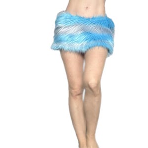 Bianna Cheshire Cat Skirt, Striped Faux Fur Rave Costume Accessory, Blue and Gray mini-skirt micro-skirt