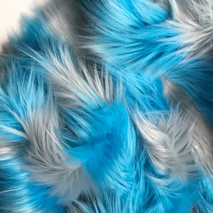 Bianna Exclusive CHESHIRE CAT Blue and Gray Faux Fur Fabric, Highest Quality 2 inches Long Pile, Shag Shaggy in Pieces, Squares for Crafts