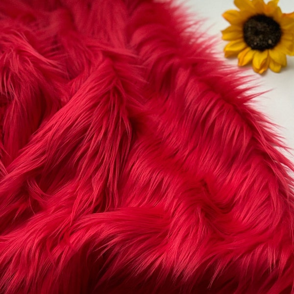 Bianna by the yard BRIGHT FIRE RED 2" Long Pile Faux Fur Fabric, Shag Shaggy Material  for Crafts, Fursuit Cosplay Costumes