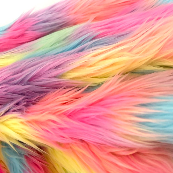 Tissu en fausse fourrure à poils longs de qualité Bianna avec empiècement arc-en-ciel, matériau à poils longs en morceaux carrés pour artisanat Fursuit Cosplay