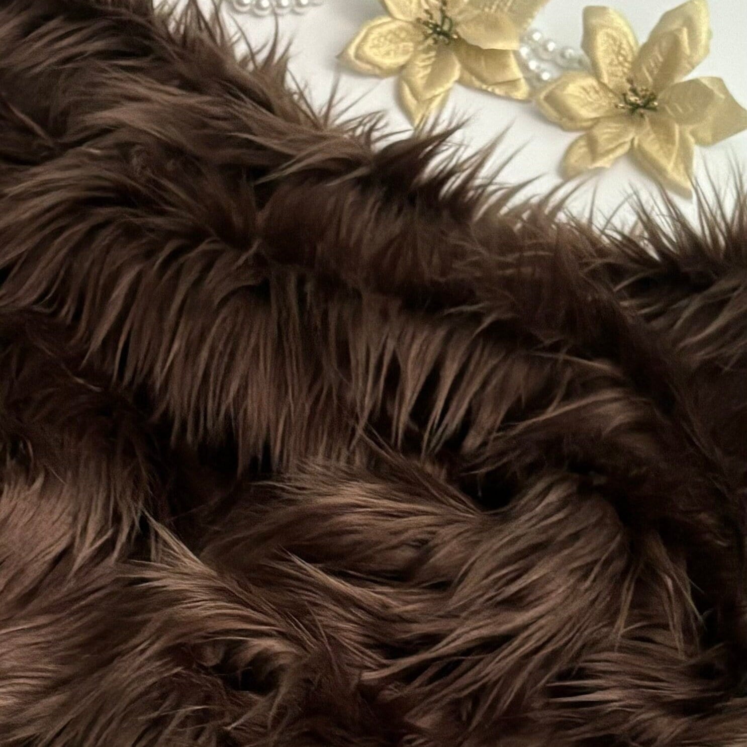 Bianna CHOCOLATE DARK BROWN Mohair Long Pile Faux Fur Fabric