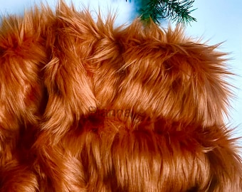 Bianna AMBER DEEP ORANGE Long Pile Faux Fur Fabric, Solid color, Material for crafts, Squares for Crafts, Fursuit