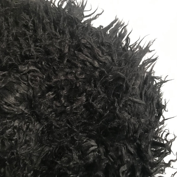 Bianna CURLY NOIR BLACK Long Pile Faux Fur Fabric, High Quality Shag Shaggy Material in Pieces, Squares for Crafts, Fursuit, Cosplay