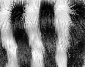 New! Bianna Black White Striped Faux Fur Fabric, Highest Quality 2 inches Long Pile, 2 inches stripes, Shag Shaggy in Pieces, for Crafts