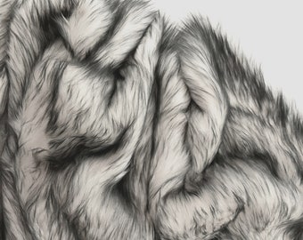 Bianna CANDY GRAY WOLF Long Pile Faux Fur Fabric, High Quality Shag Shaggy Material in Pieces, Squares for Crafts, Fursuit