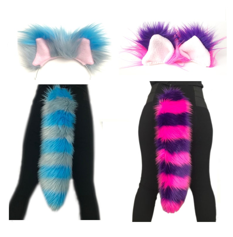 Cheshire Cat Costume, Ears Tail Wrists Anklets or Legs Set, Luxury Quality Faux Fur, Cosplay Combo Male Female Kids image 1