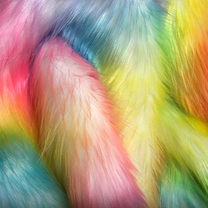 Bianna Quality RAINBOW WAVES Long Pile Faux Fur Fabric, Shag Shaggy Material in Pieces Squares for Crafts Fursuit Cosplay