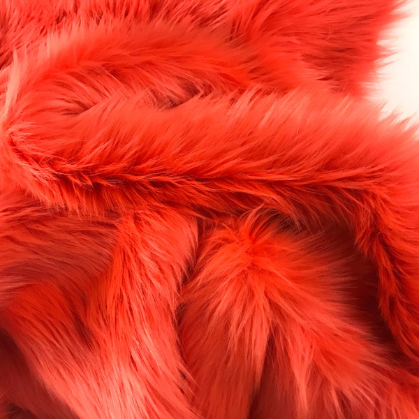 Bianna CORAL TANGERINE ORANGE Long Pile Faux Fur Fabric, High Quality Shag Shaggy Material in Pieces, Squares for Crafts, Fursuit