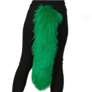Emerald Green Luxury Faux Fur Animal Cosplay Tail, 20 or 30 inches Rave Costume Gear Furry Fuzzy Accessory