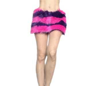 Bianna Cheshire Cat Skirt, Striped  Faux Fur Rave Costume Accessory, Purple and Hot Pink or Blue and Gray mini-skirt micro-skirt
