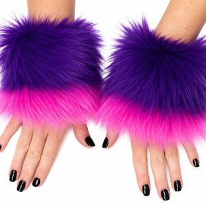 Bianna Cheshire Cat Wrist Cuffs, Costume Accessory For Kids Adults, Hot Pink Purple Blue Gray Hand Foot Warmers, Faux Fur Fluffies, Costume