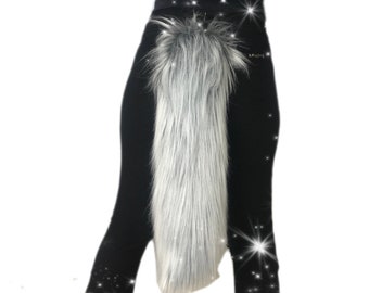 Gray Frost Faux Fur Animal Cosplay Tail, Grey Anime Convention Rave Costume Gear Furry Fuzzy Accessory