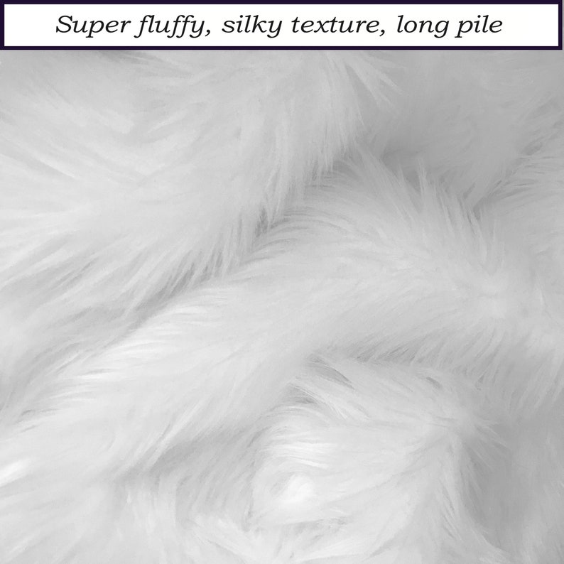 Bianna WHITE Long Pile Faux Fur Fabric, Shag Shaggy Material in Pieces, Squares for Crafts Gnomes Beards image 2