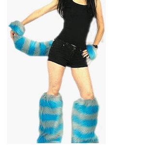 Bianna Creations Cheshire Cat Blue Gray Costume Accessories, Ears Tail Wrist Ankle Cuffs or Leg Warmers, Fluffies, Halloween, Party,