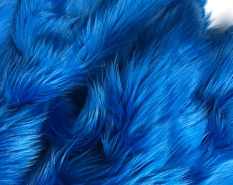 Bianna by the yard SAPPHIRE COBALT BLUE Long Pile Thick Faux Fur Fabric, High Quality Luxury Shag Shaggy Material, quantity discounts