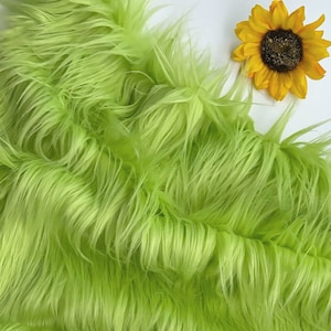 Bianna LIME GREEN  Long Pile Mohair Faux Fur Fabric, Solid color, Material for crafts, Squares for Crafts, Fursuit