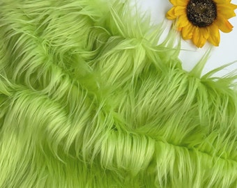 Bianna LIME GREEN 2.5" Long Pile Faux Fur Fabric, Shag Shaggy Material in Pieces, Squares for Crafts, Fursuit