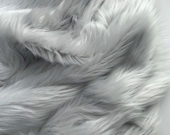 Bianna PLATINUM GRAY by the yard Long Pile Thick Faux Fur Fabric, High Quality Luxury Shag Shaggy Material, by the yard, quantity discounts