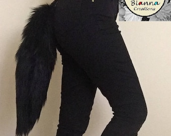 Bianna Black Tail, Luxury Quality Long Faux for kids and Adults DressUp Animal Fuzzy Furry Costume Cosplay Halloween
