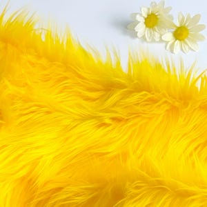 Bianna BRIGHT SUNNY YELLOW Shag Long Pile Faux Fur Fabric, Solid color, Material for crafts, Squares for Crafts, Fursuit