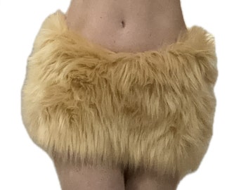 Bianna Cute Caramel Latte Furry Mini Skirt MANY COLORS, Mardi Gras Costume Faux Fur Animal Dress Up Rave Fuzzy Halloween Carnival Carnevale