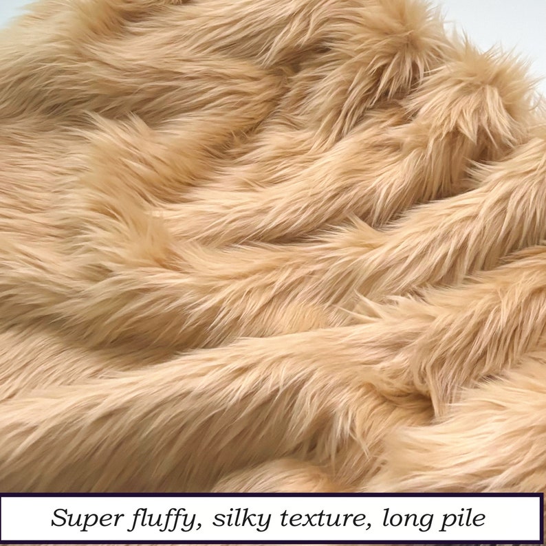 Bianna BEIGE CARAMEL LATTE Long Pile Faux Fur Fabric, Shag Material in Pieces Squares for Crafts Fursuit Cosplay image 2