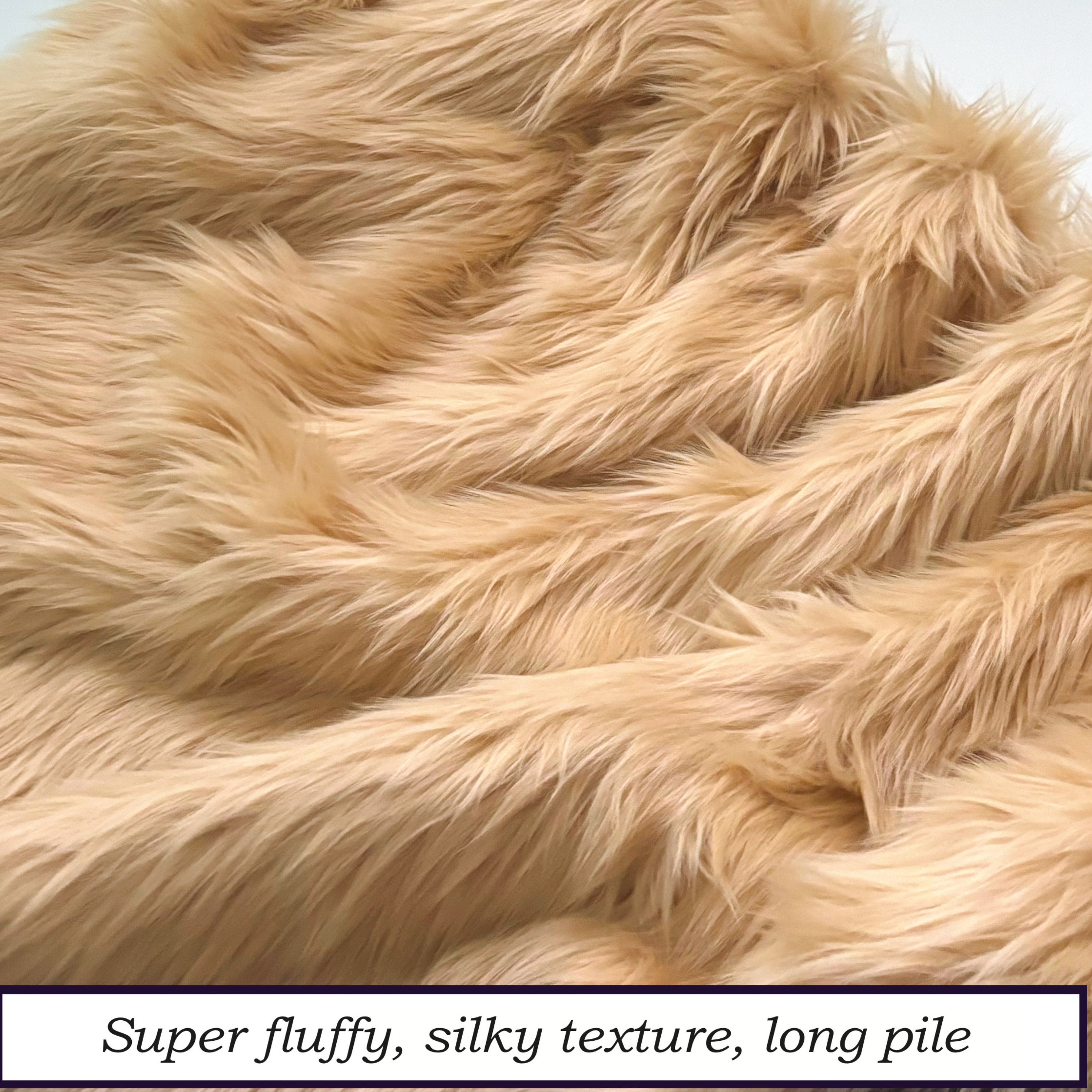 Bianna BEIGE CARAMEL LATTE Shag Long Pile Faux Fur Fabric, Solid