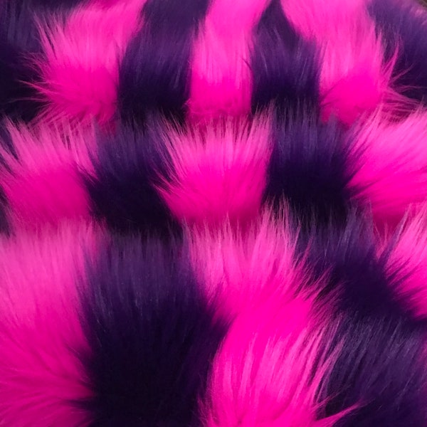 Bianna CHESHIRE CAT Faux Fur Fabric, 2 " long Pile  2-tone Pink Purple High Quality Shag Shaggy Squares for Crafts, Costumes