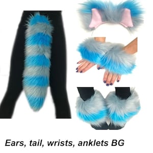 Cheshire Cat Costume, Ears Tail Wrists Anklets or Legs Set, Luxury Quality Faux Fur, Cosplay Combo Male Female Kids image 3