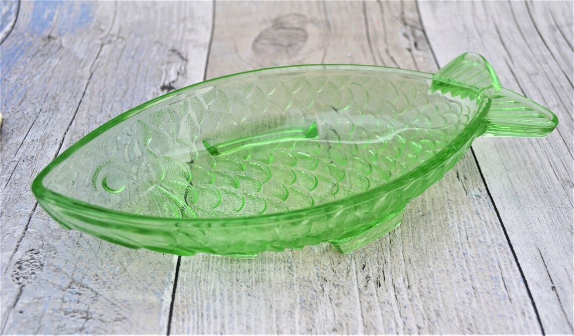 Sea Green Glass Fish Dish Vintage Ocean Inspired Tableware Etsy