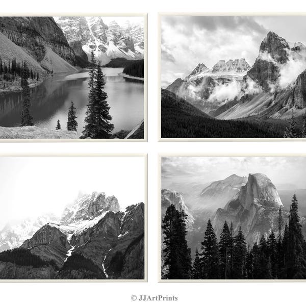 Mountains photos download, printable black and white photos, landscape download - set of 4 prints - living, family room, office wall art