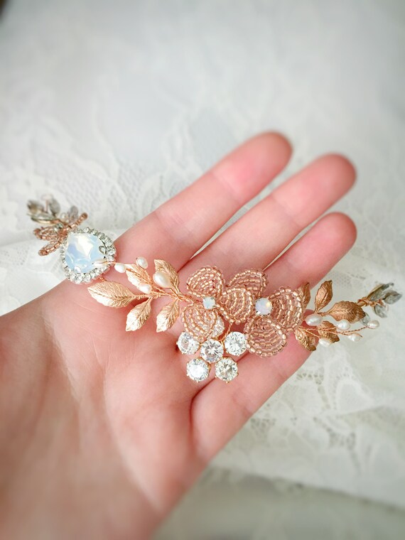 Rose Gold Bridal Hair Vine Rose Gold Wedding Hair Vine Rose Etsy
