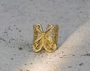 Butterfly ring made of brass, ring with butterfly