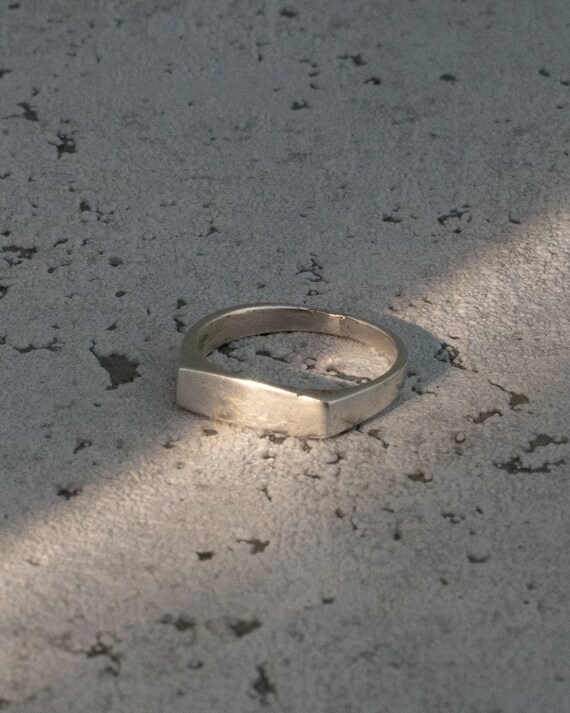 Minimalist Flattened Silver Ring 952 Sterling Silver Etsy