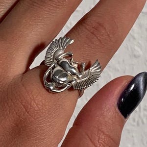 Genuine silver ring with a large, finely crafted scarab - handcrafted talisman made of 925 sterling silver - RA_SIL2