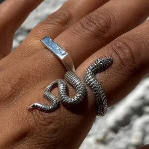 Schlangenring 925 Sterling Silber, Handgemachter Wickelring Silber, Detailreicher Schlangen Schmuck, Edler Statement Ring RA_SIL1