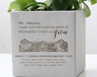 Personalized Teacher Appreciation Planter | Custom Classroom Gift,  Student Names & School Photo | End of Year, Thank You or Retirement Gift