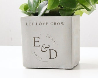 Let Love Grow Personalized Planter Pot Engraved | Engagement Wedding Anniversary Gift